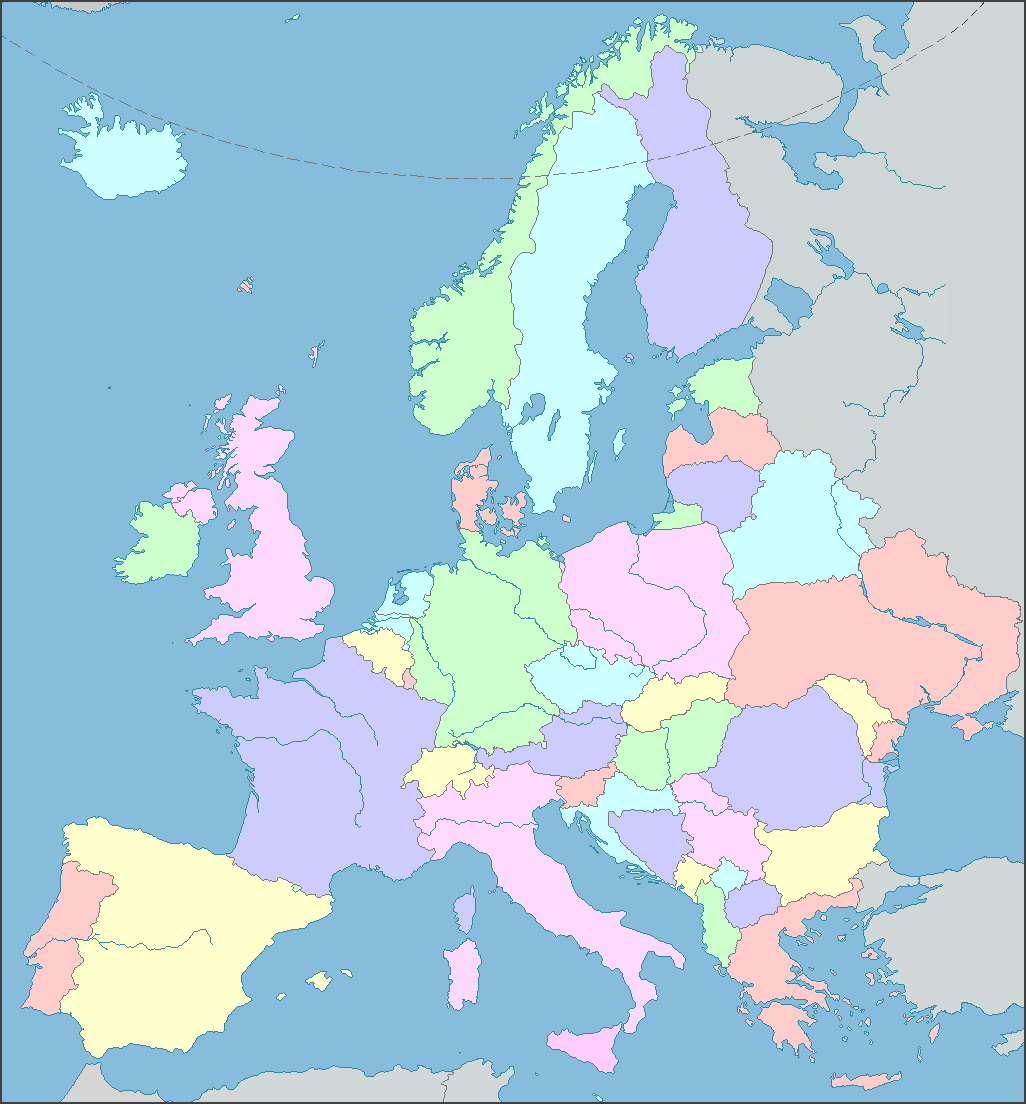 blank political map of europe with capitals