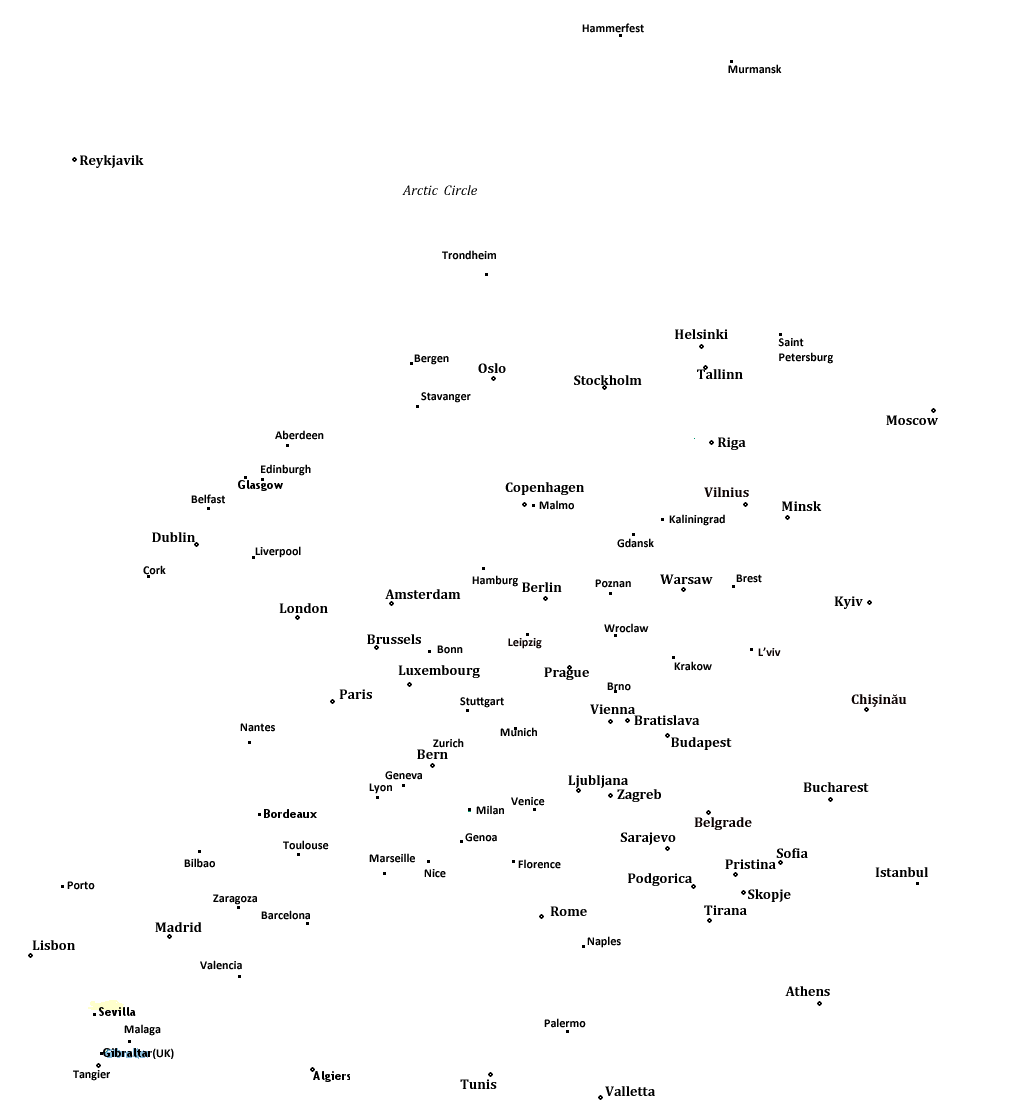 blank political map of europe with capitals