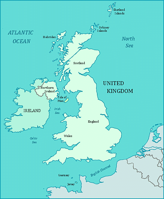 Map of the British Isles, England, Wales, Scotland, Ireland, Isle of