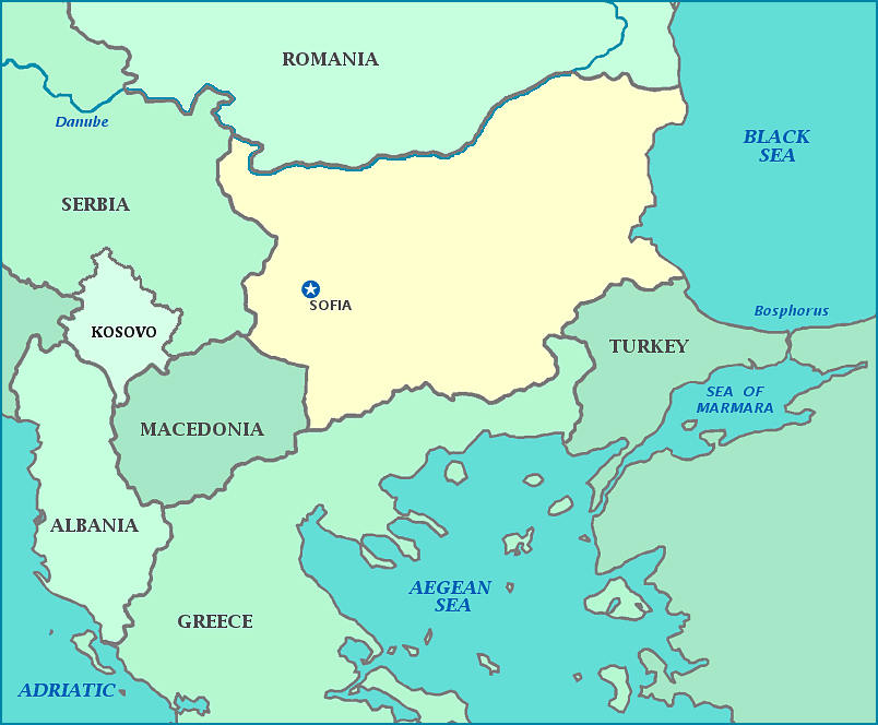 Map of Bulgaria, Serbia,