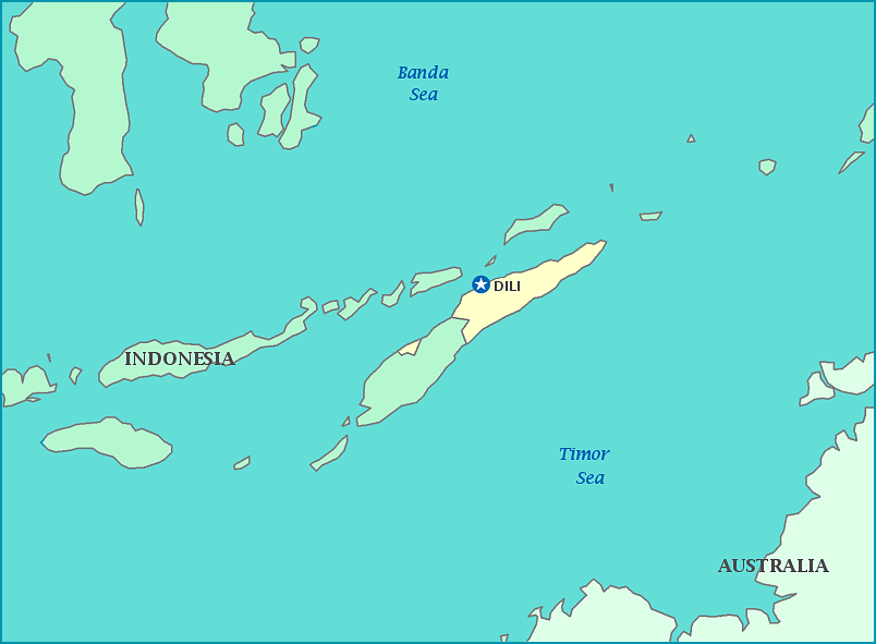 Map of Timor-Leste, Indonesia, Australia, Timor Sea, Banda Sea