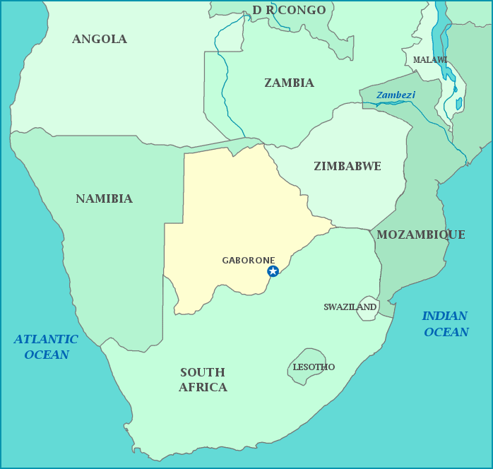 Botswana map, Map of Botswana, Zimbabwe, South Africa, Namibia, Zambia