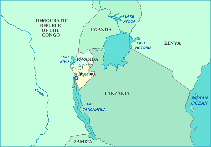 Burundi map, Map of Burundi, Bujumbura, Uganda, Tanzania, Democratic Republic of the Congo, Lake Tanganyika