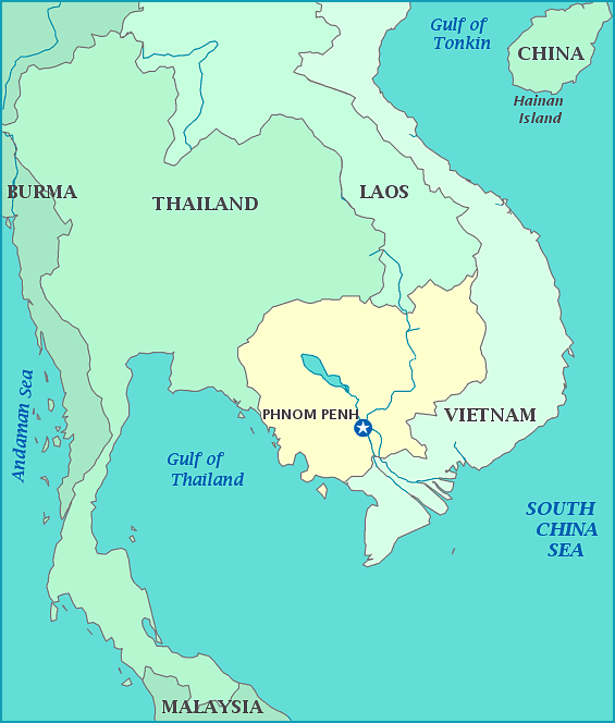 Map of Cambodia, Laos,