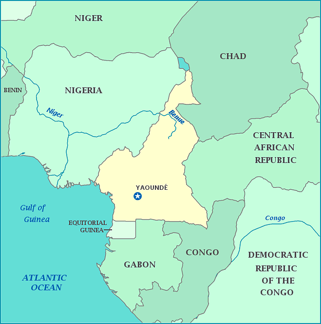 Cameroon map, Map of Cameroon, Yaounde, Chad, Central African Replublic, Democratic Republic of the Congo, Congo, Gabon, Equatorial Guinea, Nigeria, Gulf of Guinea