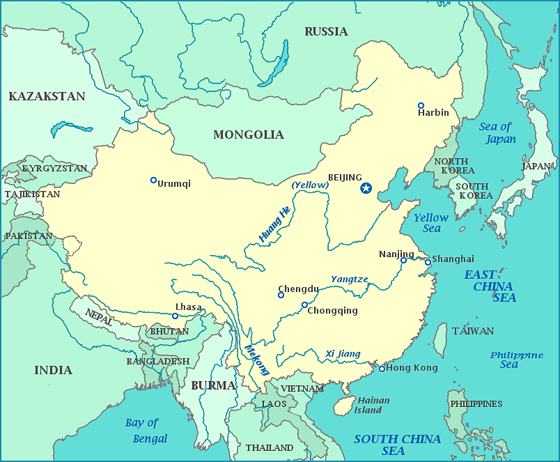 Map of China Mongolia North Korea South Korea Taiwan Hong Kong