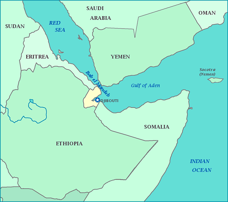 Djibouti map, Map of Djibouti, Eritrea, Yemen, Somalia, Ethiopia, Bab al Mandeb, Gulf of Aden