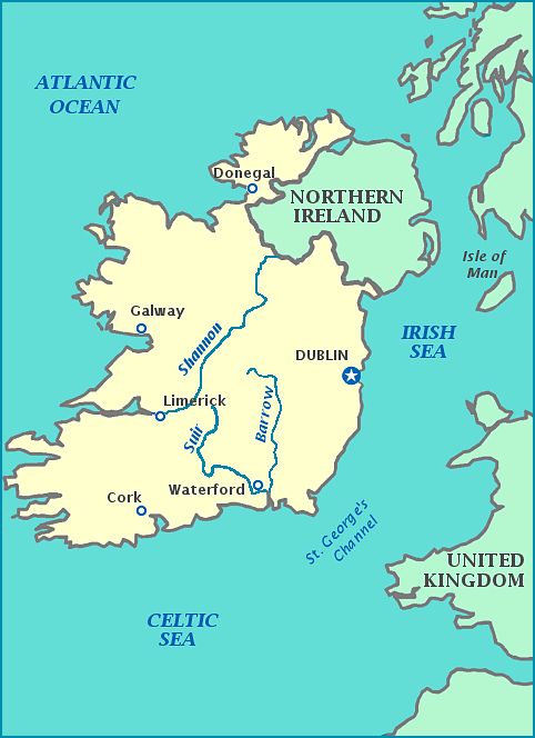 Map Of Ireland Ireland Map Shows Cities Rivers Bodies Of Water