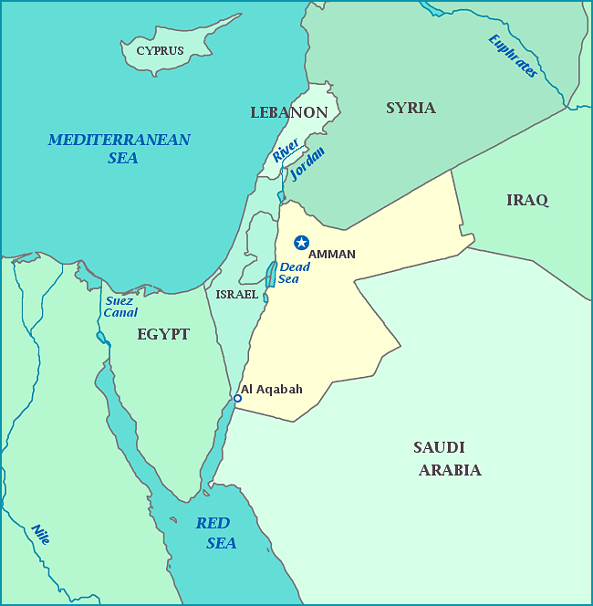 Jordan map, Map of Jordan, Amman, Syria, Iraq, Saudi Arabia, Israel