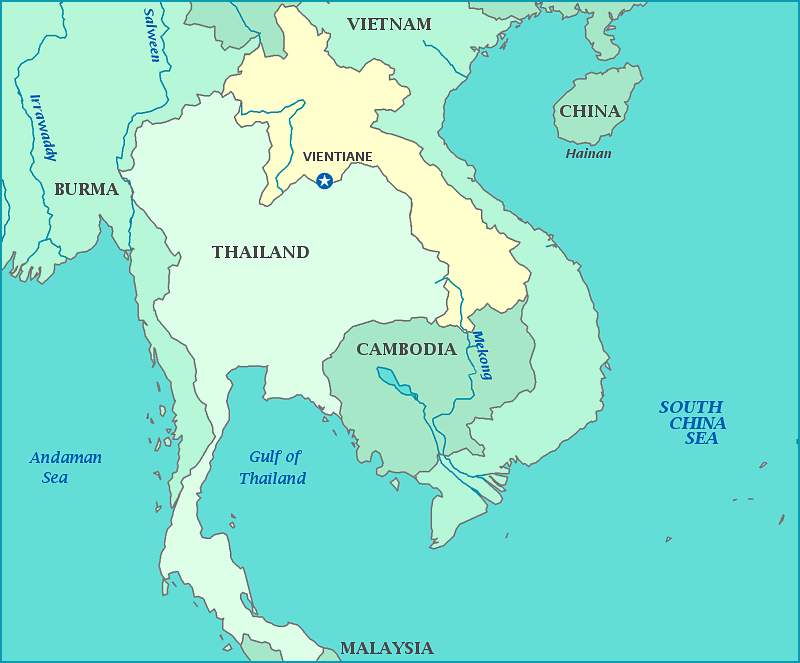 Map of Laos, Viet Nam, Cambodia, Thailand, Burma, China, South