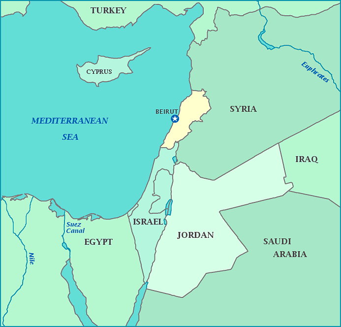 Print this map of Lebanon