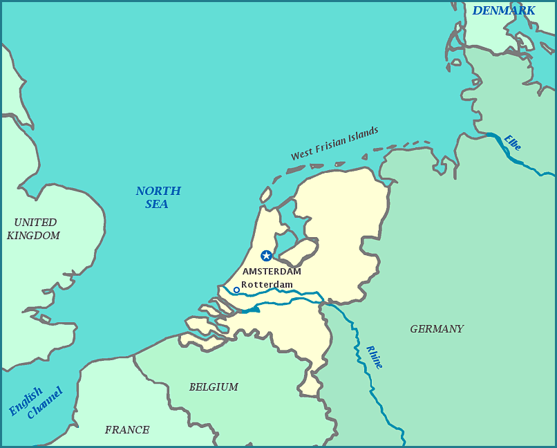 Map of Netherlands, Belgium,