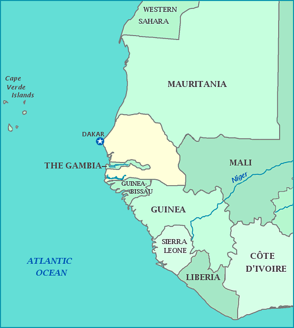 Senegal map, Map of Senegal, Dakar, Mauritania, Mali, Guinea, Guinea-Bissau, The Gambia, Atlantic Ocean