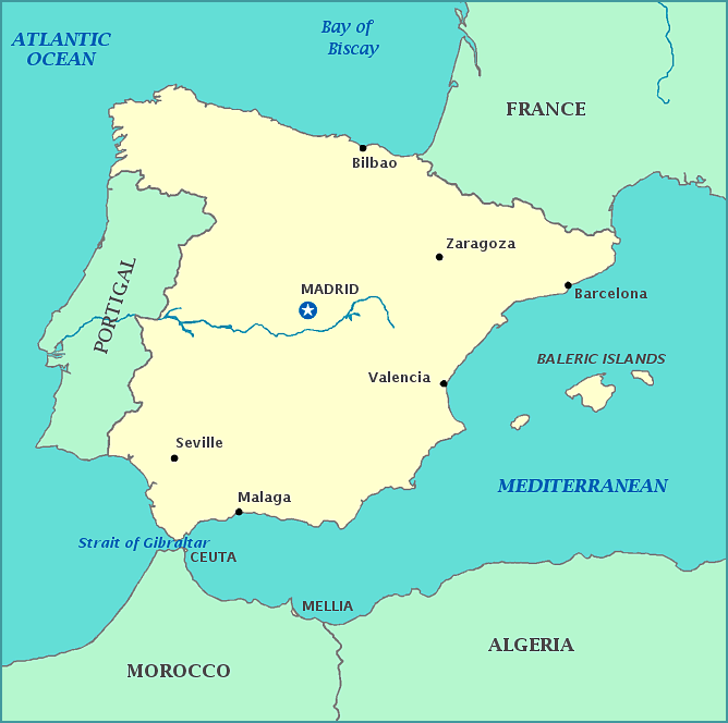 Map Of Spain Spain Map Showing Cities Rivers And Nearby Portugal