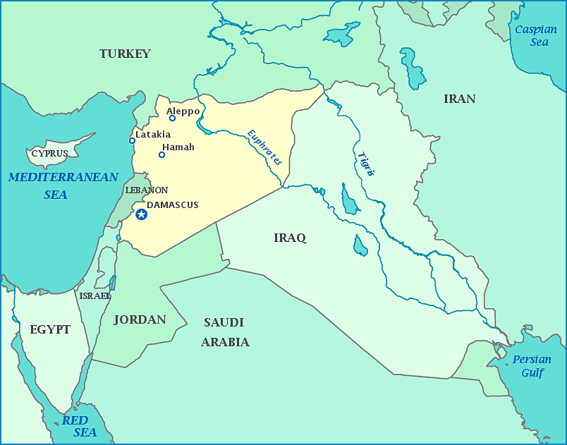 Syria map, Map of Syria, Damascus, Turkey, Iraq, Jordan, Lebanon, Israel