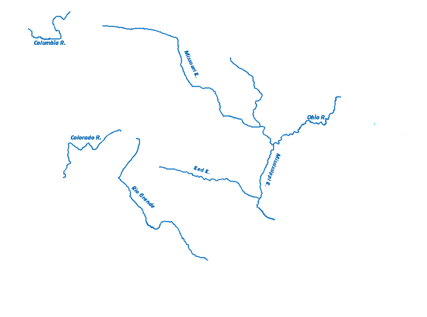 Map of the Major Rivers of the US