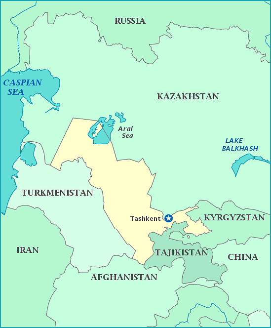 Print this map of Uzbekistan