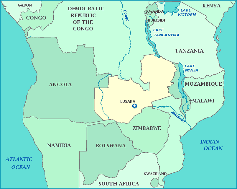 Zambia map, Map of Zambia, Lusaka, Tanzania, Malawi, Mozambique, Zimbabwe, Angola, Congo