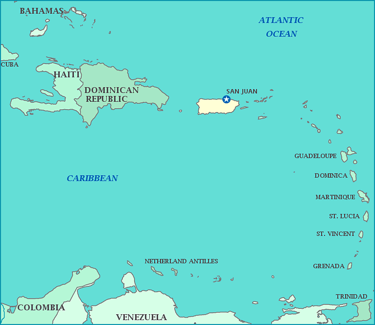 Puerto Rico map, Map of Puerto Rico, San Juan, Dominican Republic, Caribbean Sea