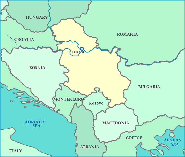 Map of Serbia—Serbia map shows cities, the Danube river