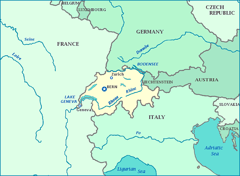 Switzerland Rivers Map