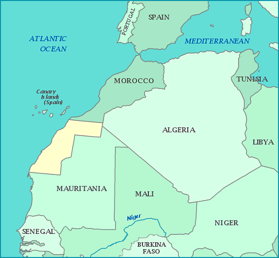 Western Sahara map, Map of Western Sahara, Morocco, Algeria, Mauritania