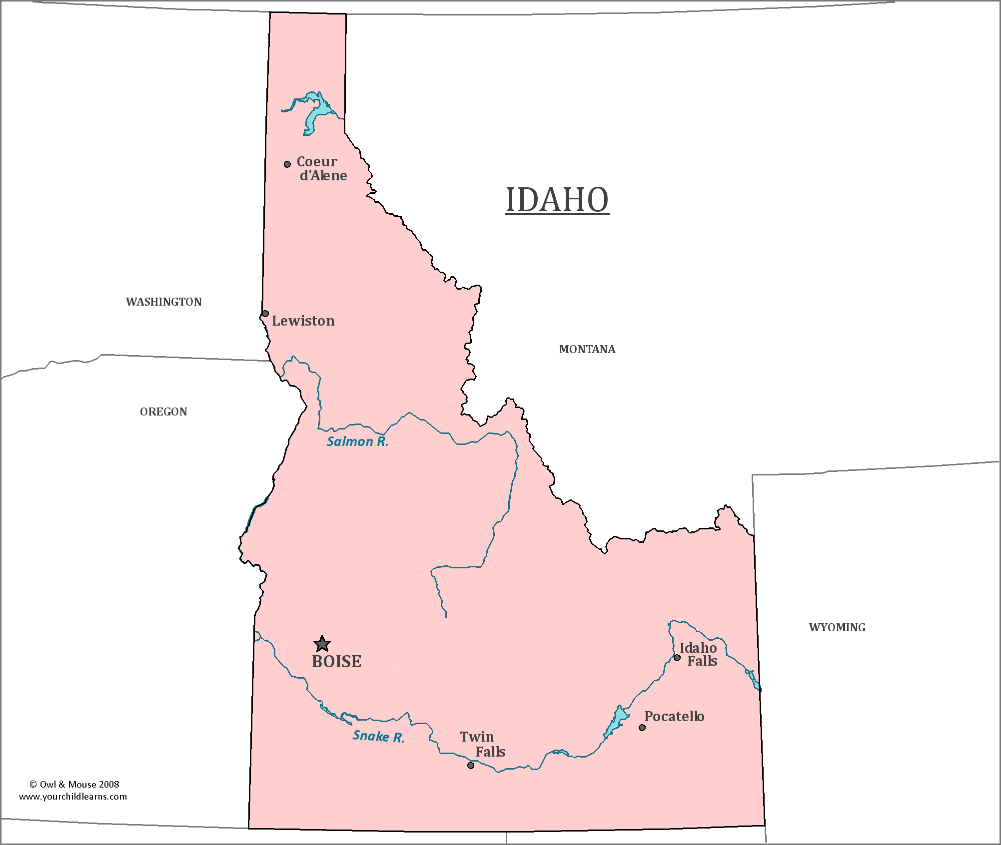Map of Idaho, major cities, states and capitals