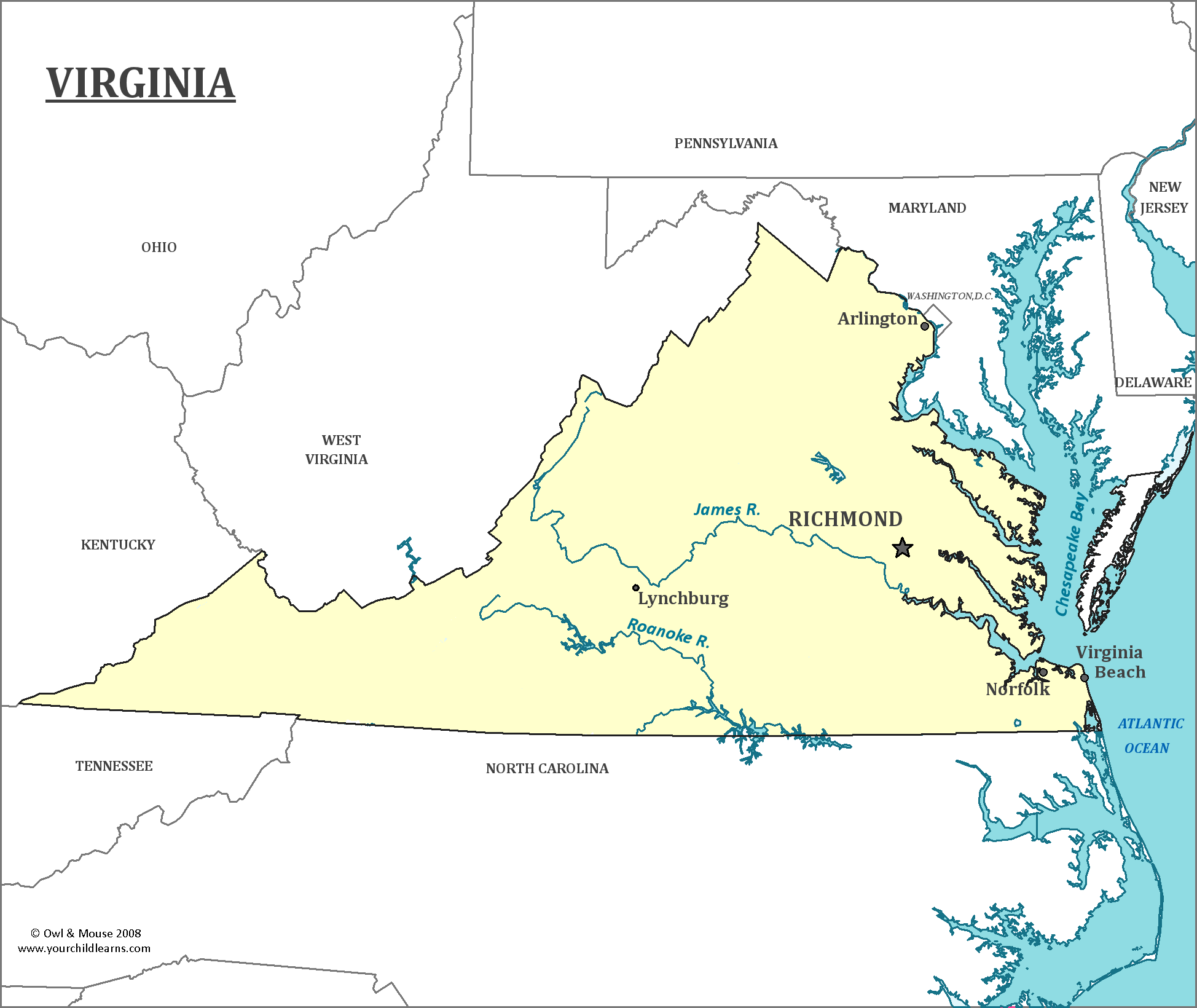 Virginia State Map - Map of Virginia and Information About the State