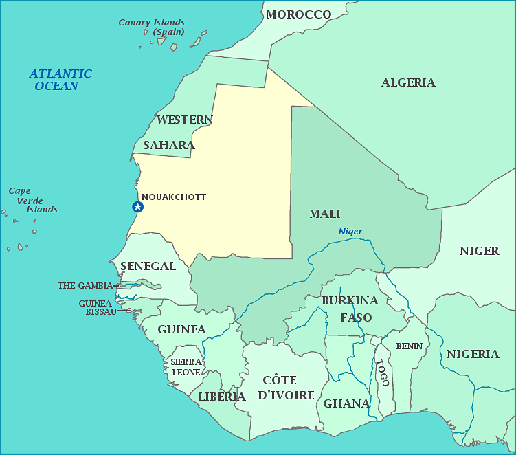 Print this map of Mauritania