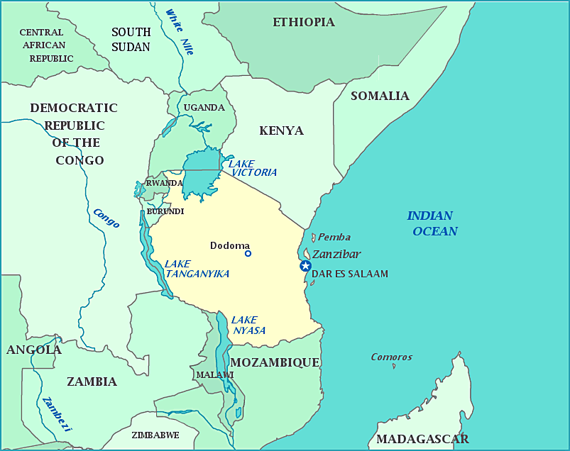 Tanzania map, Map of Tanzania, Dar es Salaam, Kenya, Mozanbique, Malawi, Uganda, Kenya, Lake Nyasa, Lake Victoria